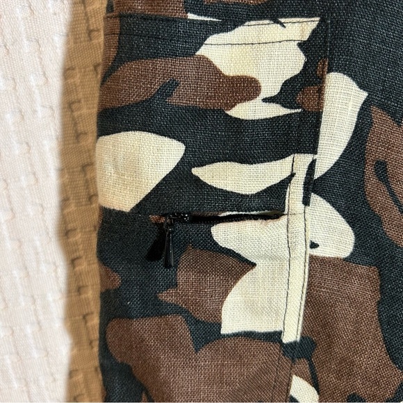 Cali Cali 100% Linen Cargo Wide Leg Style Floral Crop Pants Brown Multi Size M - Picture 5 of 10